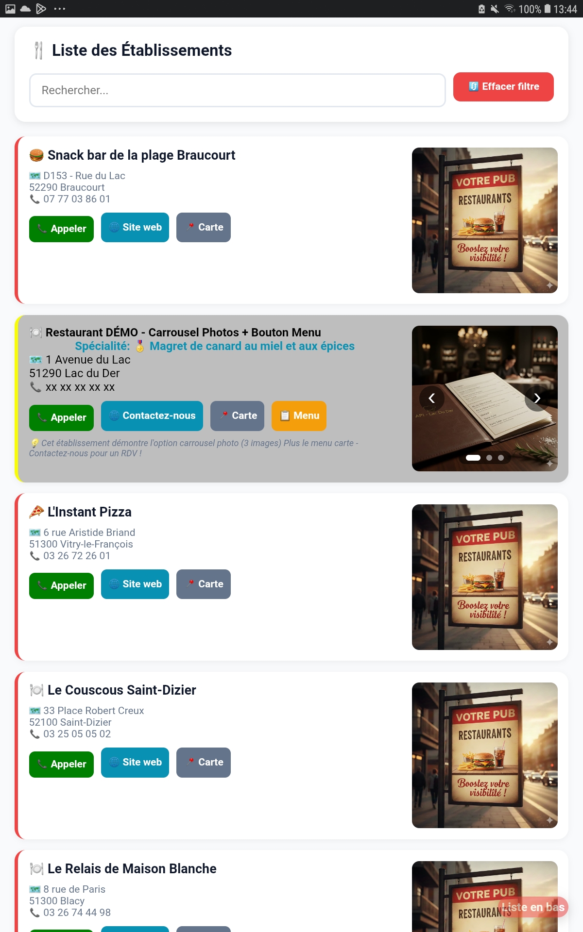 Liste des restaurants